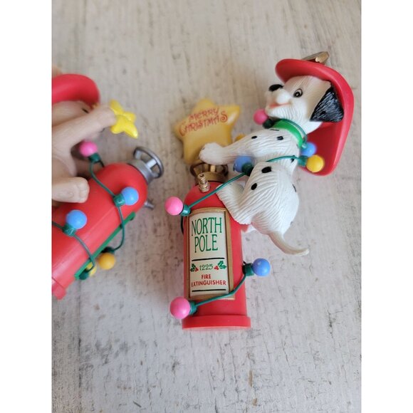 Vintage firefighter mouse Dalmatian fire extinguisher ornament Xmas set - Picture 2 of 8